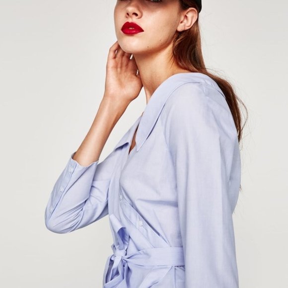 Zara Off-Shoulder Wrap Crossover Shirt - Picture 8 of 10